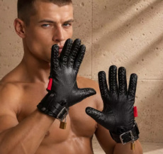 Gloves with Spikes and Padlock Closure 2622ME Leather BDSM Gloves with Spikes and Padlock Closure by Dr. Sado®