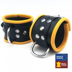 Leather Handcuffs - Black/Yellow